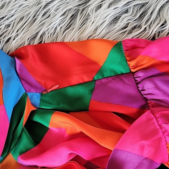 Skies Are Blue Anahi Rainbow Stripe Surplice Blouse Size S Colorful Peplum Top - Picture 4 of 9